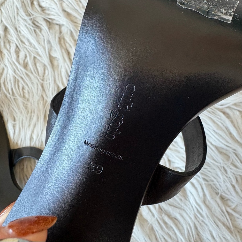 CULT GAIA Meta Black Leather Gold Metallic Architectural Heel Slide Sandal Sz 39 - Picture 10 of 12